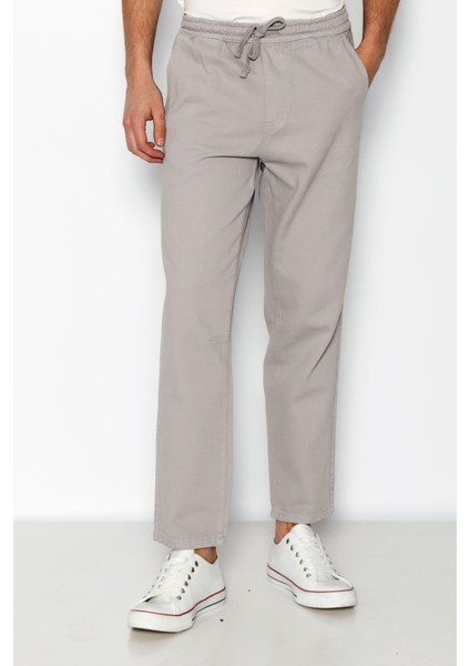 Erkek Beli Lastikli Ve Bağcıklı Gabardin Baggy Pantolon