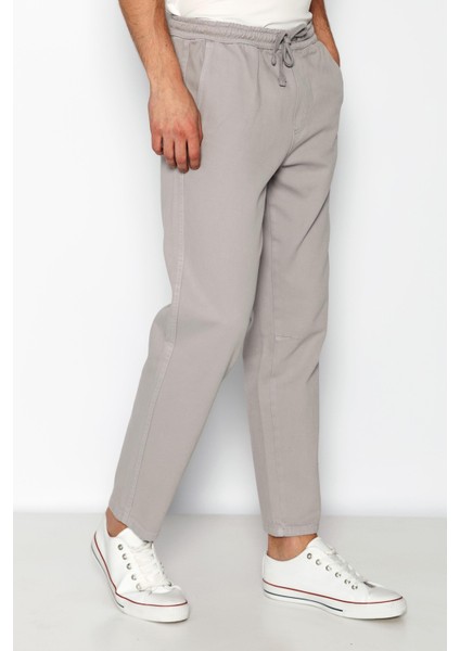 Erkek Beli Lastikli Ve Bağcıklı Gabardin Baggy Pantolon