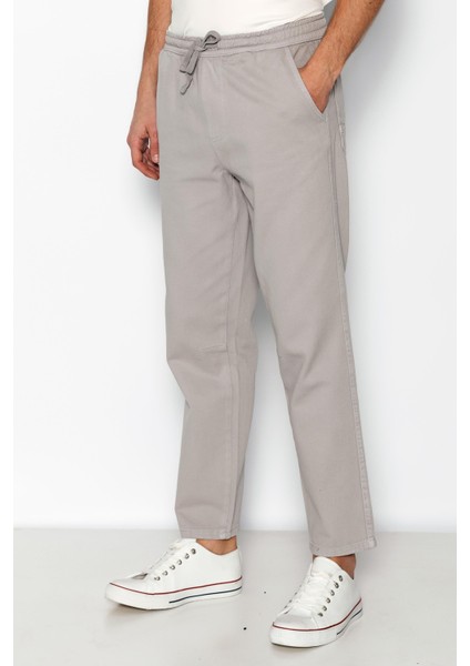 Erkek Beli Lastikli Ve Bağcıklı Gabardin Baggy Pantolon