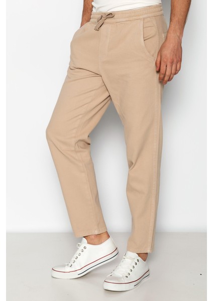 Erkek Beli Lastikli Ve Bağcıklı Gabardin Baggy Pantolon