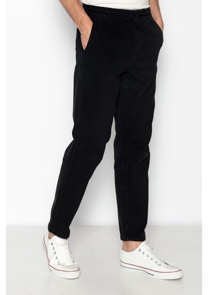 Erkek Beli Lastikli Ve Bağcıklı Gabardin Baggy Pantolon