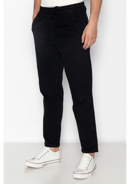 Erkek Beli Lastikli Ve Bağcıklı Gabardin Baggy Pantolon