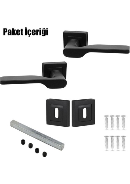 Aragon Siyah Kare Rozetli Kapı Kolu Oda 1takım 2ADET Arkalı/önlü