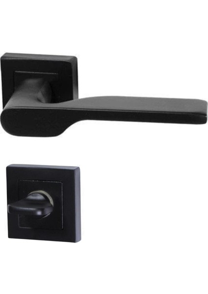 Aragon Siyah Kare Rozetli Kapı Kolu Wc/banyo 1takım