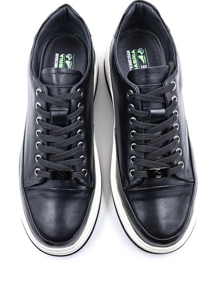 M21102 Deri Yüksek Taban Erkek Siyah Şık Spor Sneaker Ayakkabı