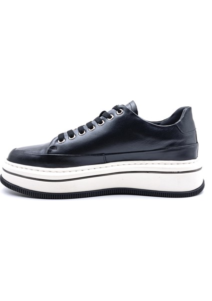 M21102 Deri Yüksek Taban Erkek Siyah Şık Spor Sneaker Ayakkabı