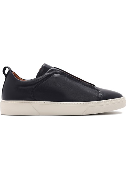Erkek Lacivert Lastikli Deri Sneaker 25SFD631618