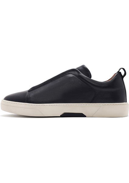 Erkek Lacivert Lastikli Deri Sneaker 25SFD631618