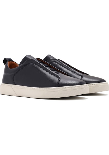 Erkek Lacivert Lastikli Deri Sneaker 25SFD631618