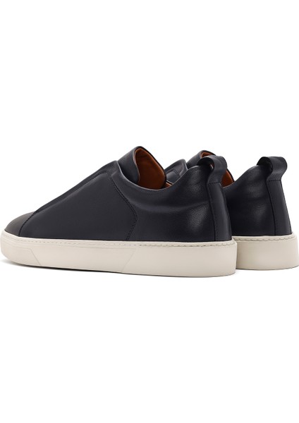 Erkek Lacivert Lastikli Deri Sneaker 25SFD631618