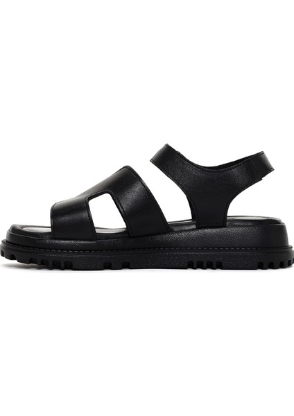 Kadın Siyah Deri Comfort Sandalet 25SFD300218