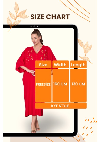 Kadın Kırmızı V Yaka Önü Nota Nakışlı Cepli Oversize Uzun Gömlek Elbise