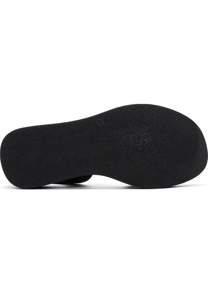 Kadın Siyah Kalın Tabanlı Deri Comfort Sandalet 25SFD340818