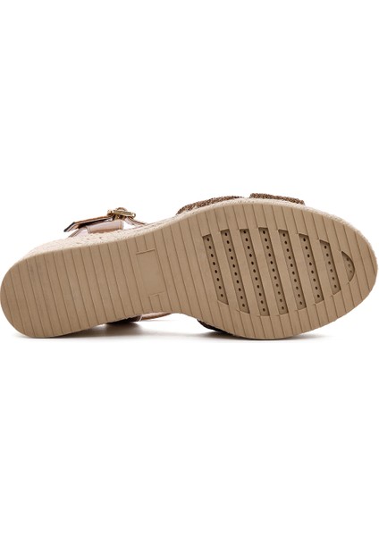 Kadın Bronz Bilekten Bantlı Metalik Dolgu Topuklu Espadril 25SFE480632