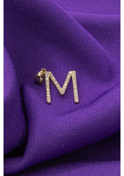 14 Ayar Altın Taşlı M Harf Kolye Ucu modelleri