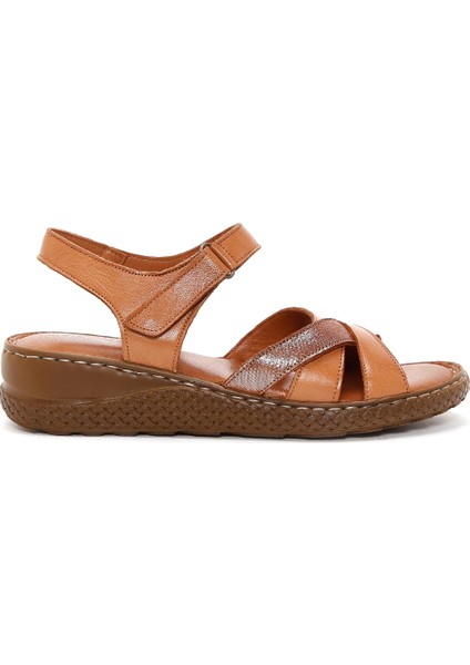 Kadın Taba Bilekten Bantlı Deri Comfort Sandalet 25SFD320618