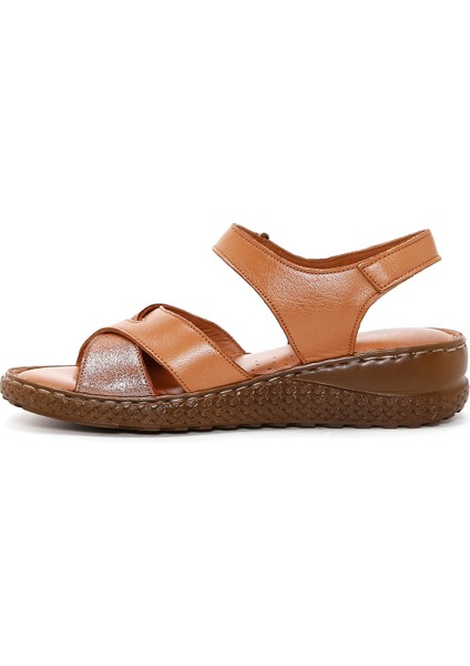 Kadın Taba Bilekten Bantlı Deri Comfort Sandalet 25SFD320618