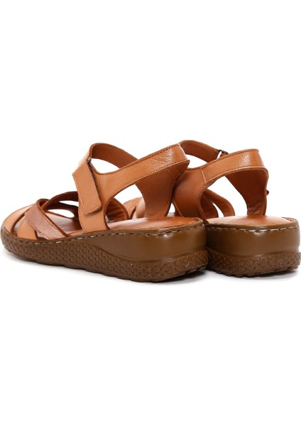 Kadın Taba Bilekten Bantlı Deri Comfort Sandalet 25SFD320618