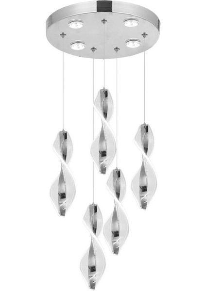 8091-4+1 5li Krom Sarkıt LED Avize(Beyaz Işık -Sarı Işık - Gün Işığı)