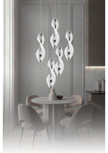 8091-4+1 5li Krom Sarkıt LED Avize(Beyaz Işık -Sarı Işık - Gün Işığı) fiyatları