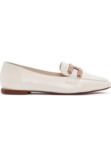 Kadın Beyaz Tokalı Maskülen Loafer 25SFE400418