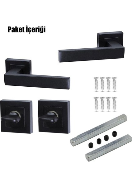 Kare Rozetli Kapı Kolu Wc-Banyo Siyah/metlox Sessiz 40 mm Wc-Banyo