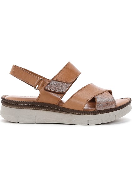 Kadın Taba Bilekten Bantlı Deri Comfort Sandalet 25SFD320418