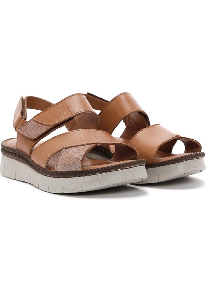 Kadın Taba Bilekten Bantlı Deri Comfort Sandalet 25SFD320418