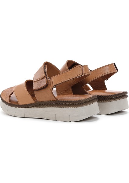 Kadın Taba Bilekten Bantlı Deri Comfort Sandalet 25SFD320418