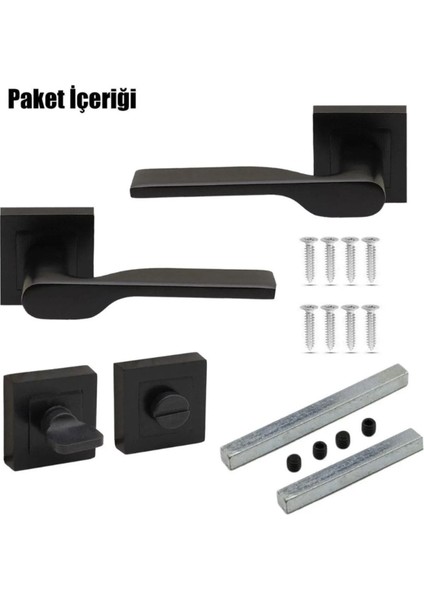 Aragon Siyah Kare Rozetli Kapı Kolu 7'li Set 3+1 Daire