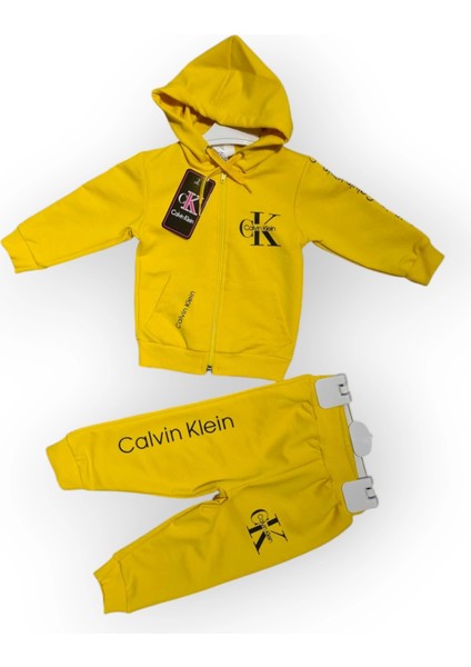 Baby Marka Baskılı Kelvin Desen Kapşonlu Fermuarlı Ikili Takım Unisex 1-5 Yaş