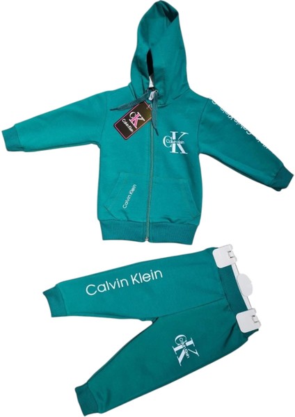 Baby Marka Baskılı Kelvin Desen Kapşonlu Fermuarlı Ikili Takım Unisex 1-5 Yaş