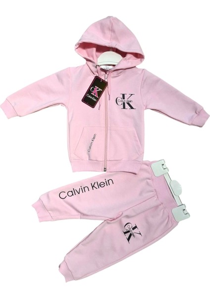 Baby Marka Baskılı Kelvin Desen Kapşonlu Fermuarlı Ikili Takım Unisex 1-5 Yaş