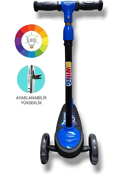 Swing Işıklı 3 Tekerlekli Scooter Mavi
