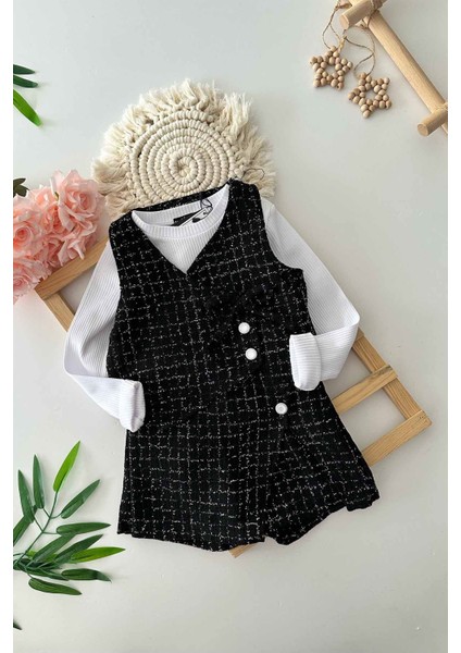 Simli Chanel Kumaş Kız Çocuk Yelekli 3 lü takım - Siyah fiyatları