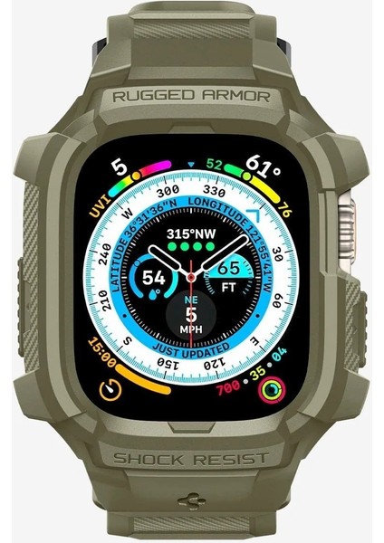 Apple Watch 49mm Ultra Seri 3/2/1 ile Uyumlu Kılıf & Kordon Kayış Rugged Armor Pro Vintage Khaki - ACS05915