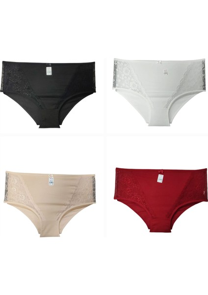 Hnx 4'lü Pamuklu Ön ve Arka Dantelli Yüksek Bel Büyük Beden Kadın Külot fiyatları