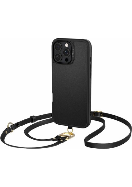 Ciel by CYRILL Apple iPhone 16 Pro Max ile Uyumlu Askılı MagSafe Kılıf Kajuk Mag Hava Kanalı Teknolojisi™ Askeri Sınıf Koruma Classic Charm Black Vegan Deri Kapak - ACS08400