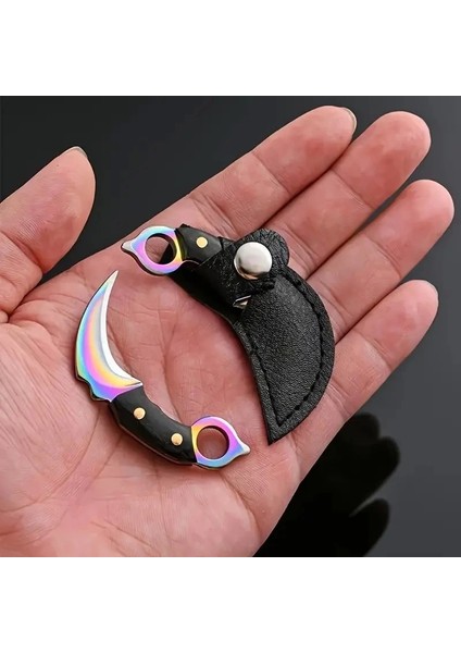 Kompakt Bıçak Anahtarlık, Metal Taşınabilir Cep Bıçağı Deri Kılıf