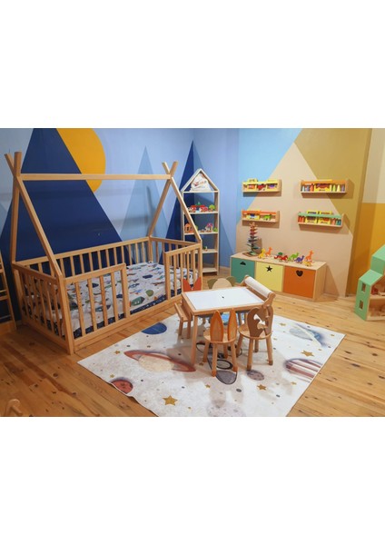 Doğal Ahşap Montessori Çocuk Karyola Çocuk Yatak 100X200