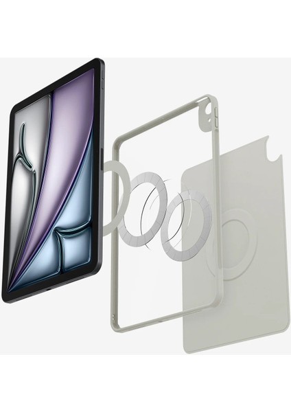 iPad Air 13" M3 (2025) / M2 (2024) ile Uyumlu Kılıf Air Skin Pro OneTap Metal Ring MagFit Gray - ACS08491 modelleri