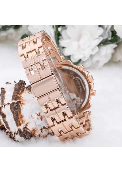 Zarif ve Şık Özel Tasarım Zirkon Taşlı Metal Bayan Kol Saati (Rose) ( Lisinya ) fiyatları