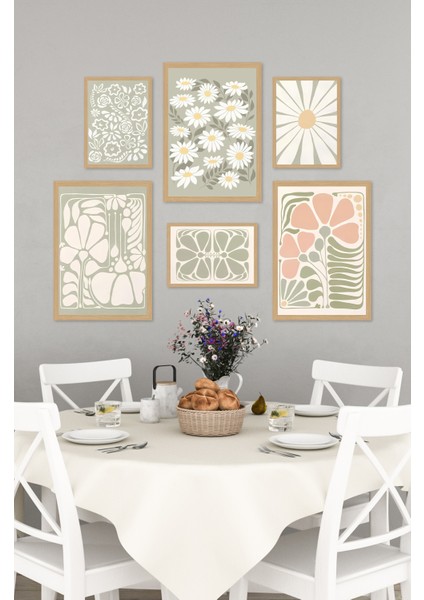 6'lı Ahşap Model 3 Adet 21 x 30 ve 3 Adet 13 x 17 Tablodan Oluşan Set Çerçeve Görünümlü 3065