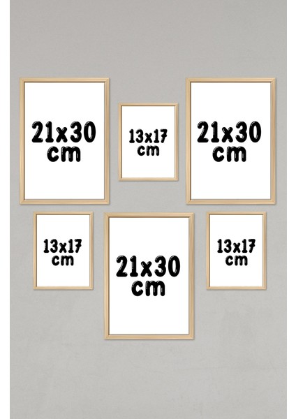 6'lı Ahşap Model 3 Adet 21 x 30 ve 3 Adet 13 x 17 Tablodan Oluşan Set Çerçeve Görünümlü 3064