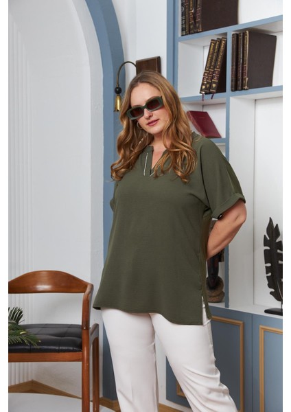 Yaka Taş Işlemeli Büyük Beden Bluz fiyatları