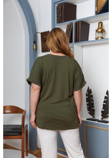 Yaka Taş Işlemeli Büyük Beden Bluz modelleri