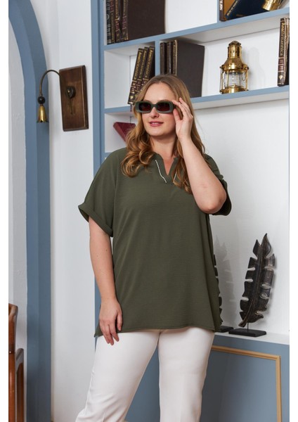 Yaka Taş Işlemeli Büyük Beden Bluz fırsatları