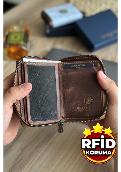 Lancoves Erkek Fermuarlı Deri Kullanışlı Cüzdan Crazy Taba fiyatları