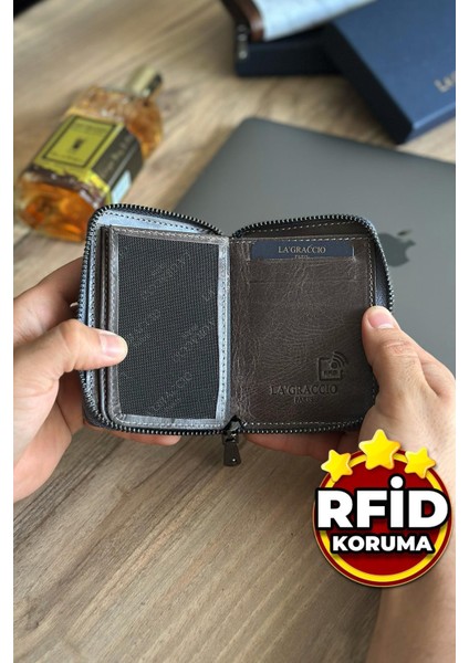 Lancoves Erkek Fermuarlı Deri Kullanışlı Cüzdan Crazy Taba modelleri