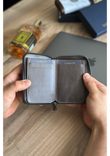 Lancoves Erkek Fermuarlı Deri Kullanışlı Cüzdan Crazy Taba fırsatları